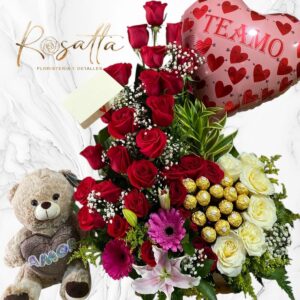 .Arreglo rosas y peluche #024