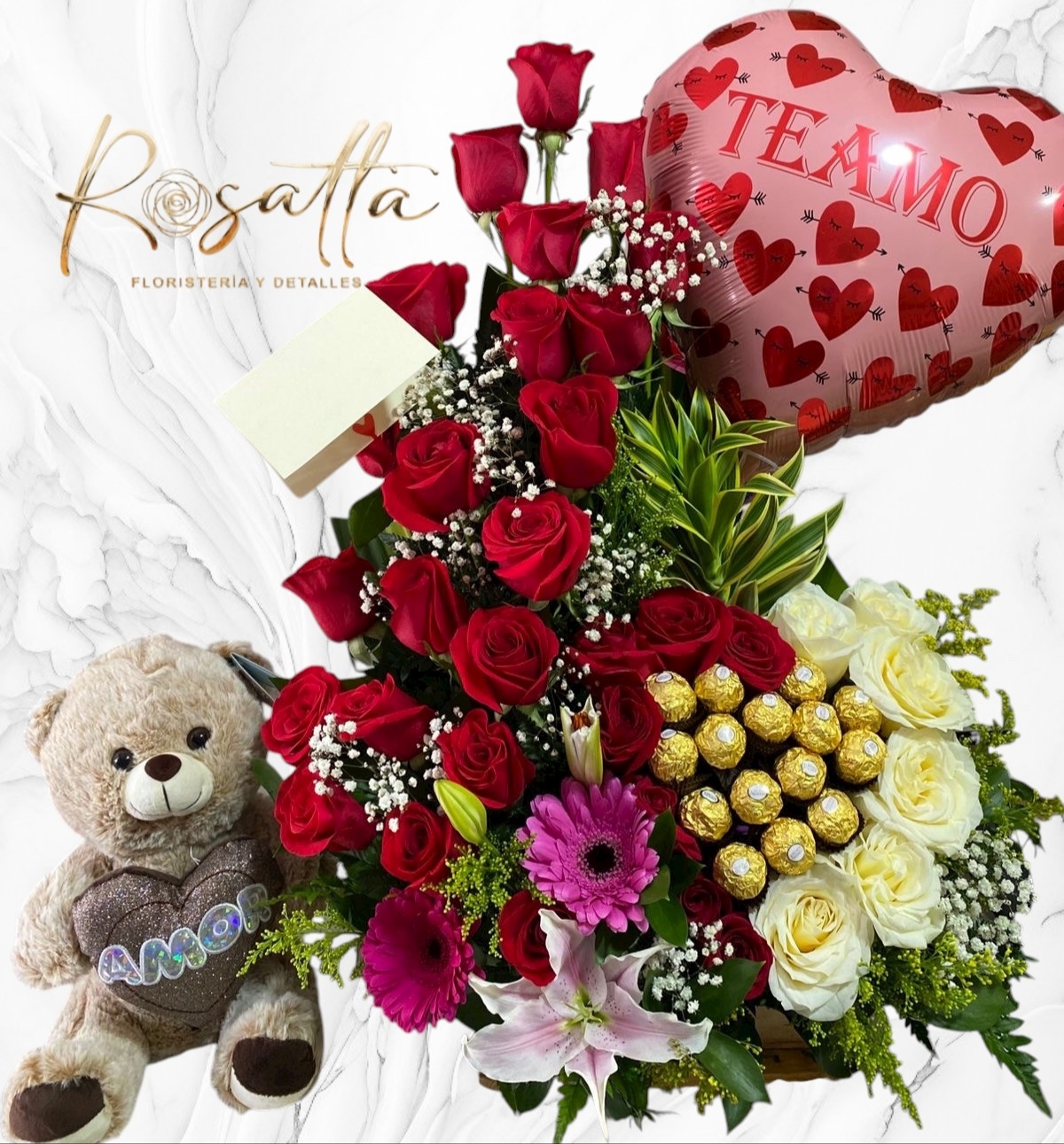.Arreglo rosas y peluche #024