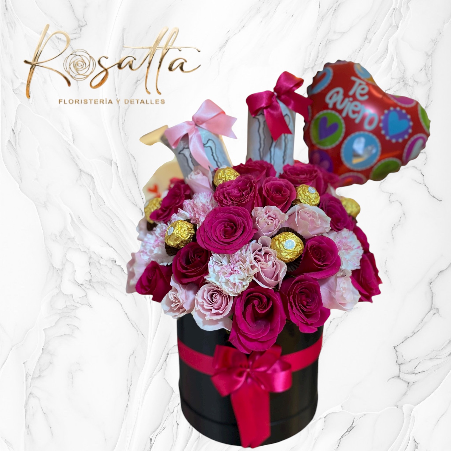 Caja floral tonos rosa #019