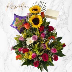 .Arreglo rosas colores y girasoles  #029