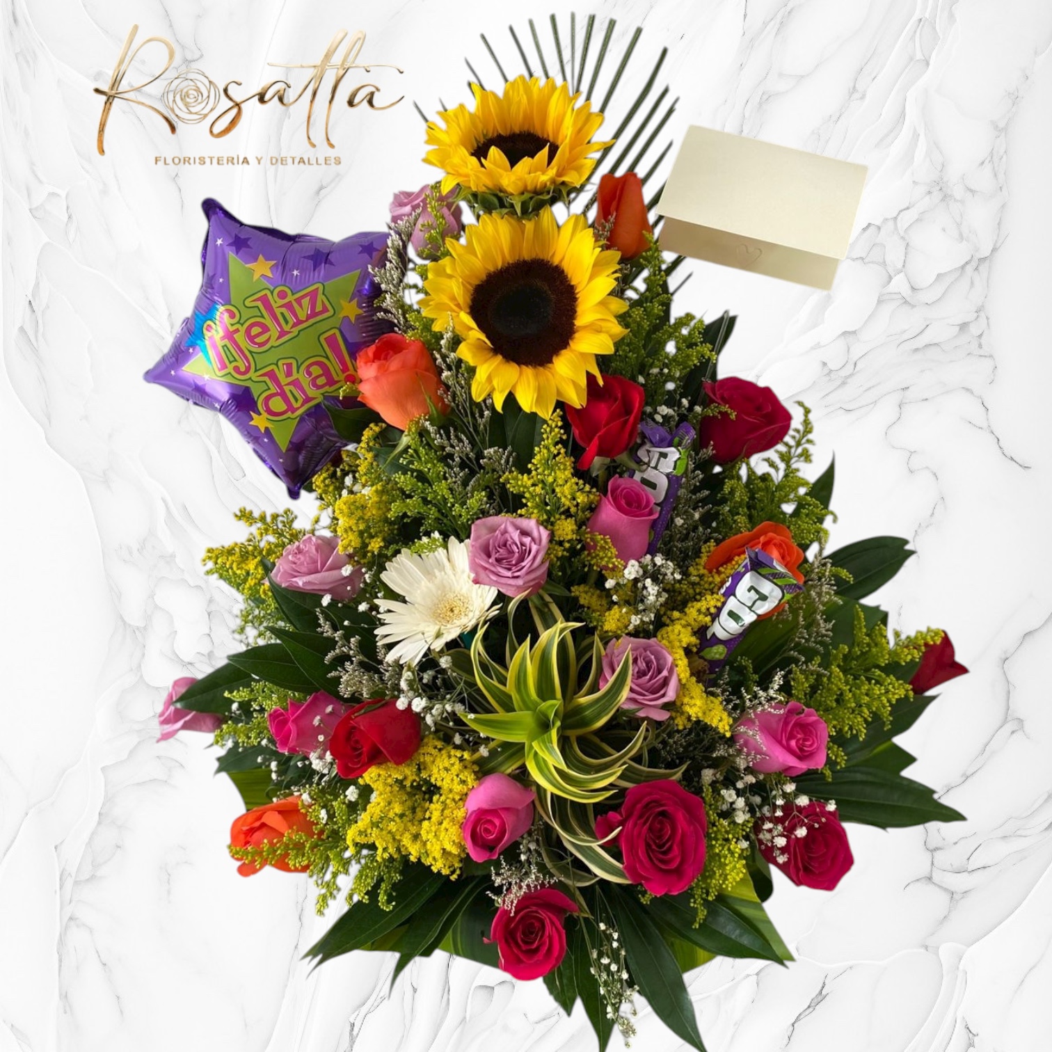 .Arreglo rosas colores y girasoles #029